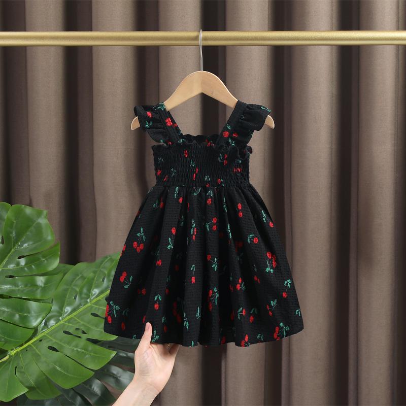 Girls Suspender Dress Summer New Style Baby Girl Fashionable Flying Sleeve Floral Skirt Children Korean Style Vest Princess Skirt