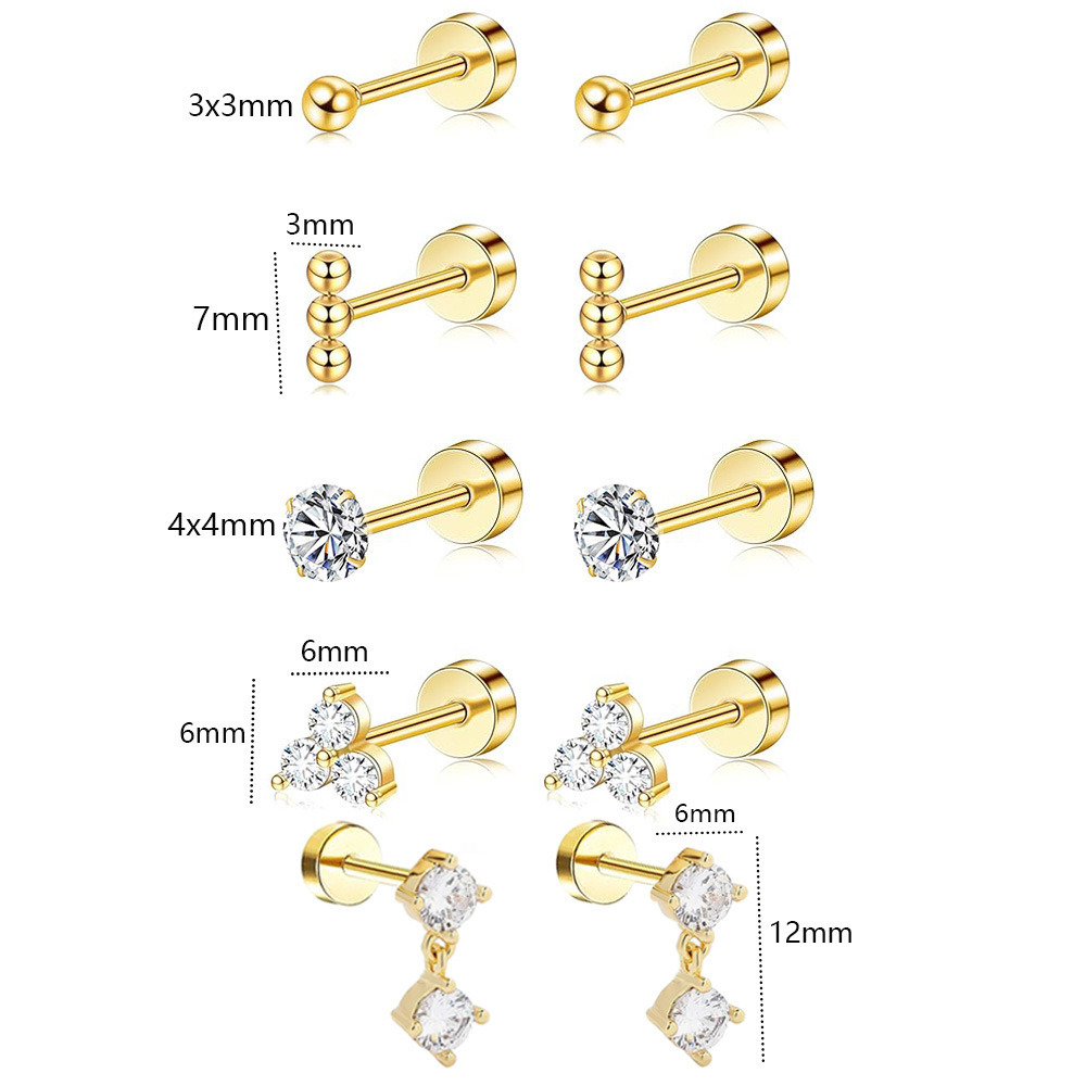 Simple Star Stainless Steel Ear Piercing Jewelry Set - 10-12 Pairs Cartilage Earrings, Twist Ball Earrings for Sleeping detail image 12