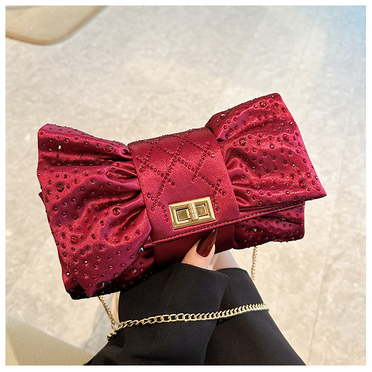 Paquete de cena de damas transfronterizas, paquete de fiesta de lujo ligero de diamante, paquete de cena de mano de arco de arco de oro de alto nivel