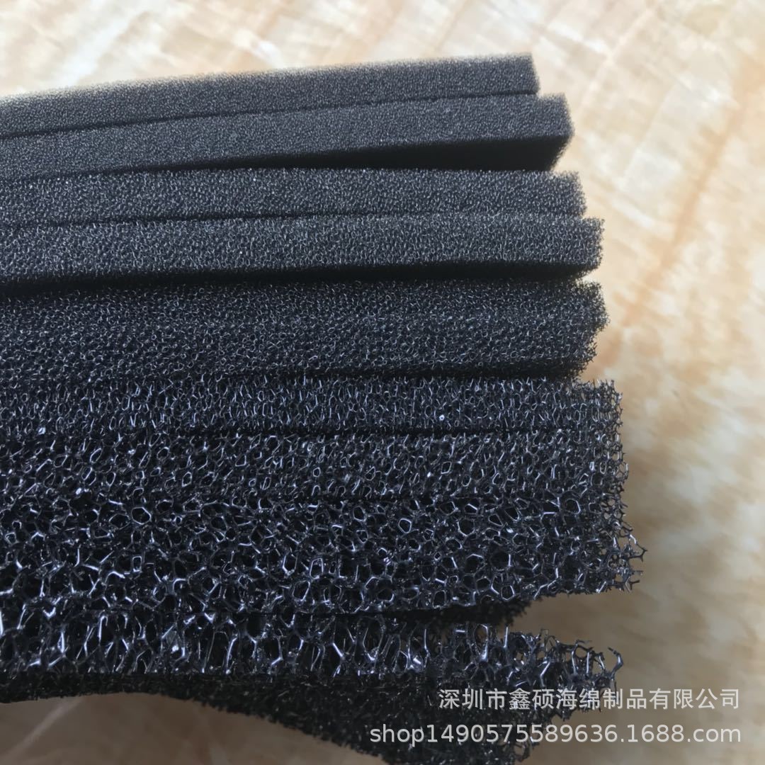 黑色过滤棉聚氨酯泡沫开孔爆破网绵机箱银离子活性炭防尘阻燃海绵