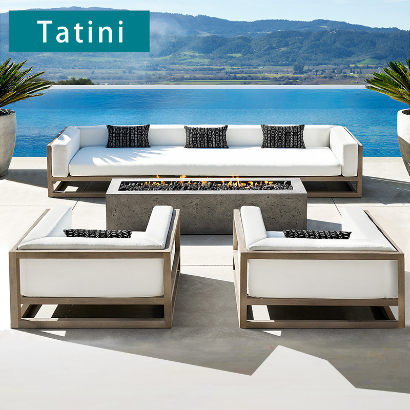 Conjunto de muebles de teca para exteriores, resistentes al agua y a los rayos UV, para patio, jardín, terraza, sofá de aluminio para balcón.