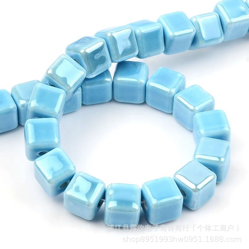 Handmade Ceramic Square Beads, 6/8/10 mm Polished Glazed Cubes for Necklace & Bracelet