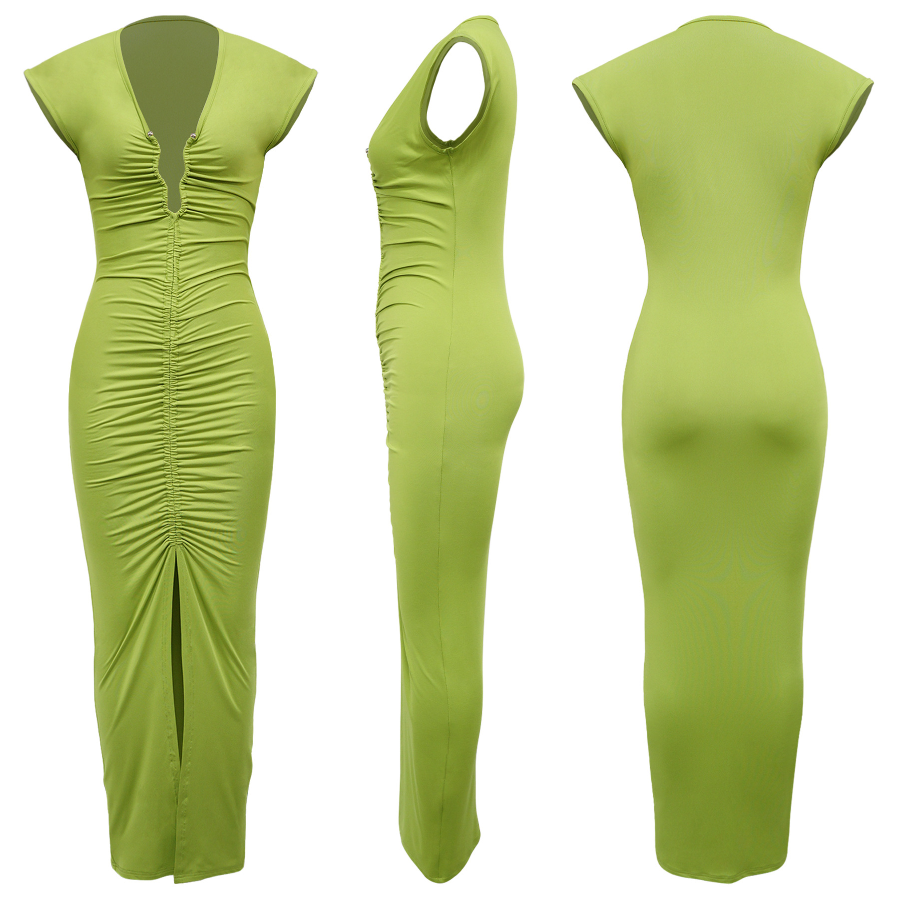 308g Weight Midi Dress Dress Length Type Sleeveless Sleeve Length Bodycon Dress Dresses Type Polyester Fabric Type High Waist Waist Line Party, Cocktail Party Occasion V Neck Neckline Skinny Fit Type Solid Color Pattern Summer Season Women's Gender Sexy, Streetwear Style Wholesale Women's Sexy Streetwear Solid Color Party Cocktail Party V Neck Sleeveless Bodycon Dress 4