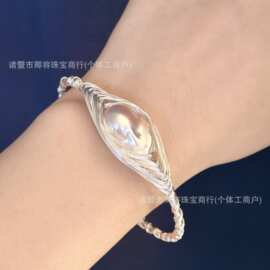 缠绕工艺天然淡水珍珠巴洛克手镯设计感14k注金丝线缠绕