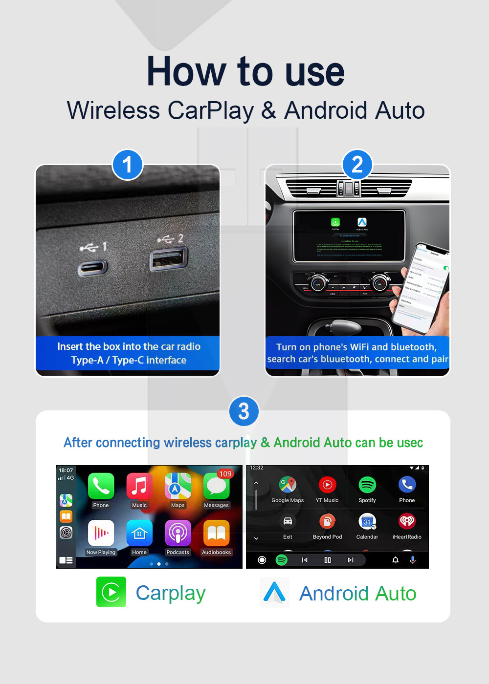 Cross-Border Wireless Carplay/Android Auto Box Suitable for Original Car Wired-To-Wireless Adapters