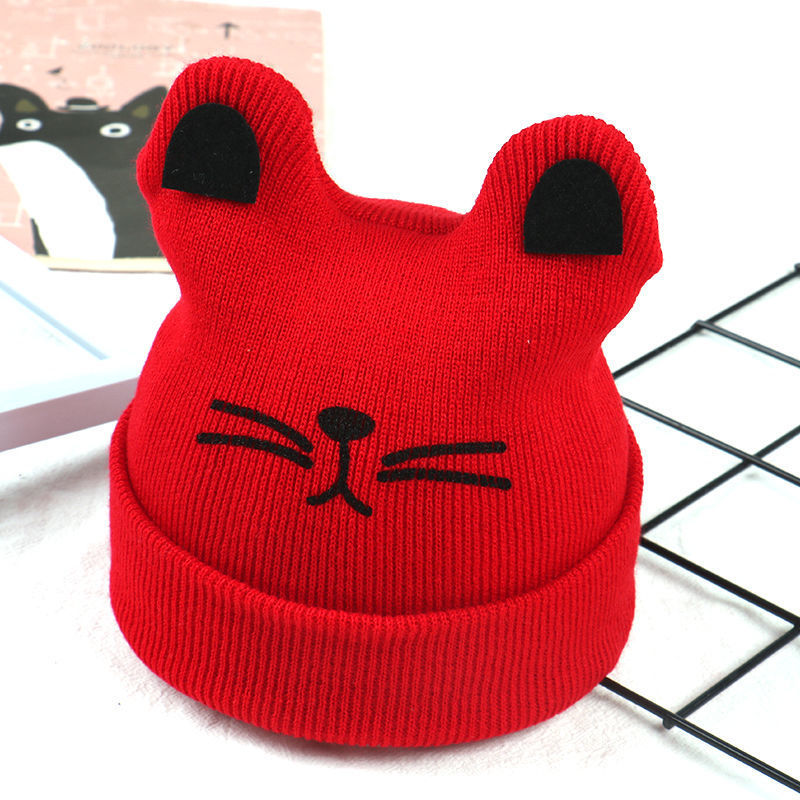 고양이 폭발 니트 모자-레드