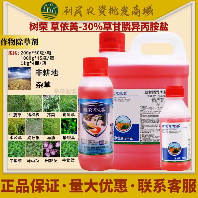 树荣草依美 30%草甘膦异丙胺盐 草甘磷 柑橘园杂草烂根农药除草剂