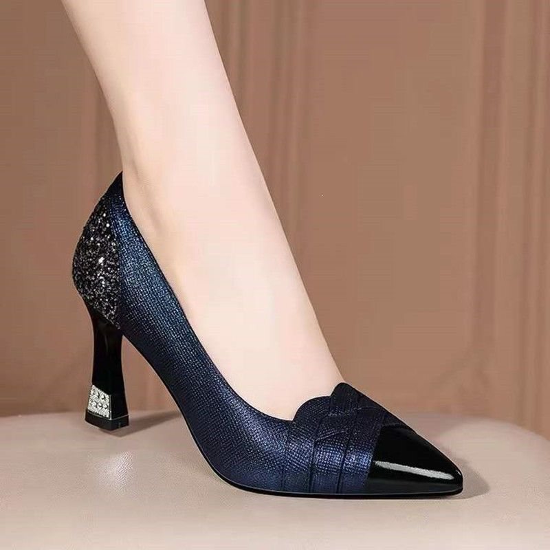 High-Heeled Shoes for Women 2026 Spring and Autumn New Fashion Color-Blocking Pointed Toe Shallow Mouth Simple French Style Thin Heel Versatile Cyan Women's Shoes High-Heeled Shoes for Women 2026 Spring and Autumn New Fashion Color-Blocking Pointed Toe Shallow Mouth Simple French Style Thin Heel Versatile Cyan Women's Shoes