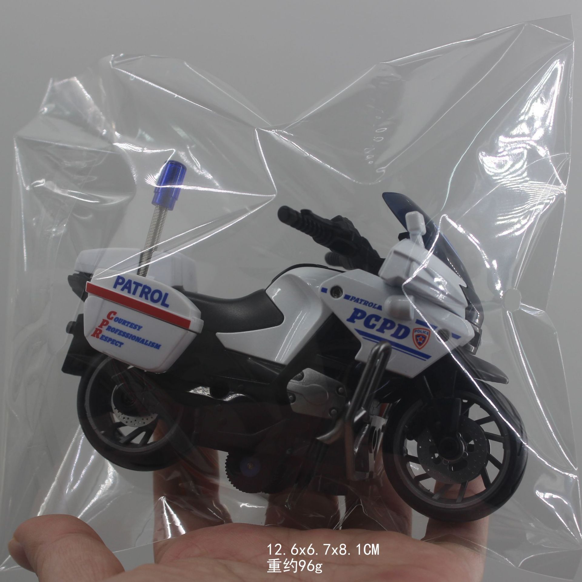 OPP 가방 96G 흰색 모델 1 H7788-6 시뮬레이션 순찰 차량 모델 12.6X6.7X8.1CM