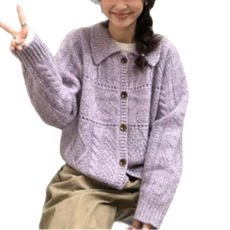 巨好看设计感韩里韩气翻领减龄绿色毛衣上衣女款2025新款秋装外套|undefined