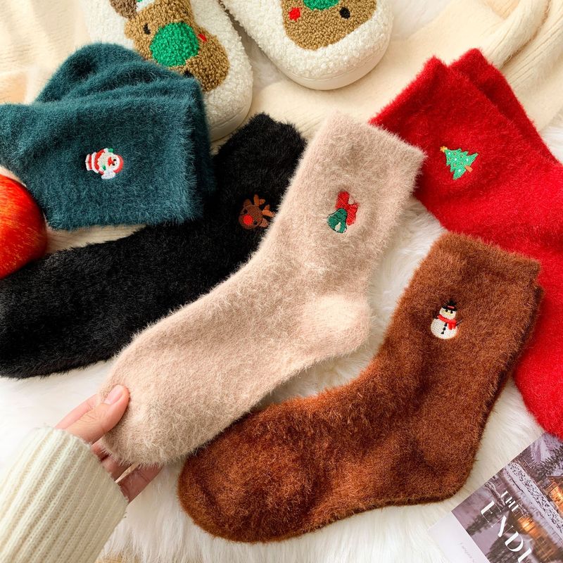 冬の靴下の女性の刺繍のぬいぐるみのクリスマスの靴下の雪だるまのサンタクロースのクリスマスの要素の中筒の靴下の保温の靴下|undefined