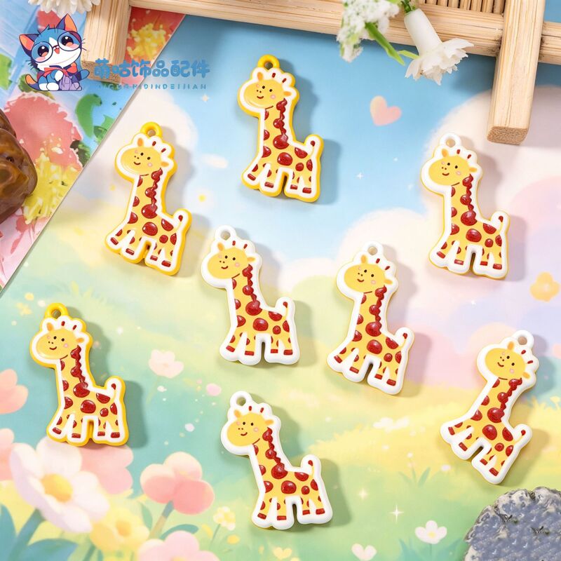 Zinc Alloy Painted Giraffe Pendant DIY Cartoon Animal Jewelry Necklace Phone Chain Bag Accessories