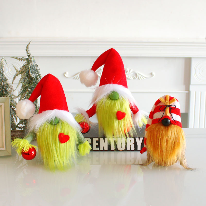 Cross-border Christmas decoration product, Christmas red heart faceless doll ornament, green beard dwarf figure