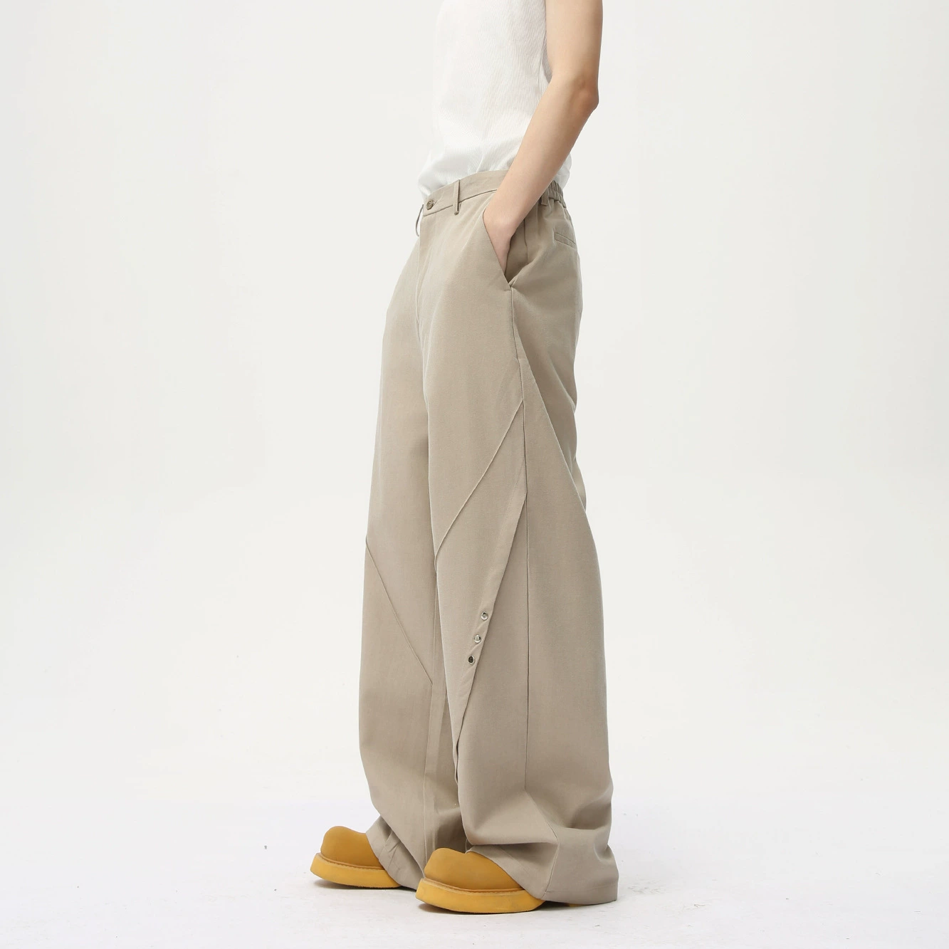 MTLCLOTHES Мужская одежда | Nius Retro заклёпки деконструированный драпированный прямой широкий крой, универсальные повседневные брюки свободные