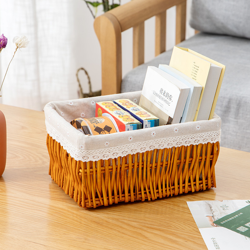 Cesta de almacenamiento de sauce de escritorio casero cesto de artículos de cocina casero caja de almacenamiento de tela tela tela de caña caja de almacenamiento