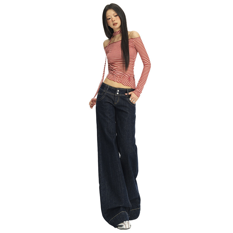 美式辣妹微喇牛仔裤女2025年秋冬新款低腰直筒宽松显瘦阔腿喇叭裤|undefined