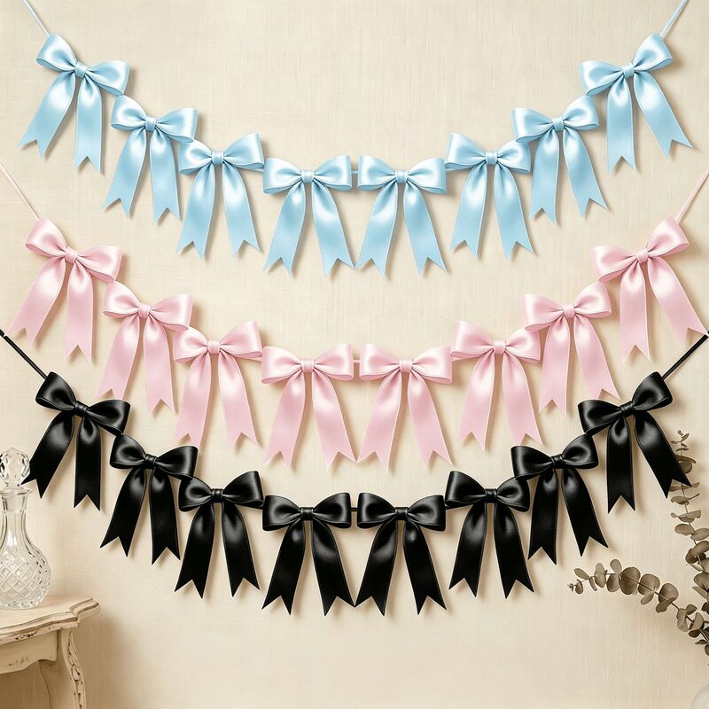 Amazon Solid Color Satin Ribbon Bow Banner Birthday Party Decoration Baby First Birthday Party Photo Props Cross-Border Wholesale Amazon Solid Color Satin Ribbon Bow Banner Birthday Party Decoration Baby First Birthday Party Photo Props Cross-Border Wholesale