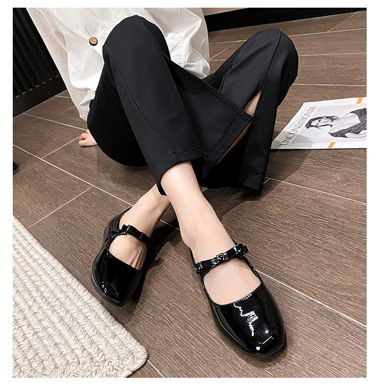 Giày búp bê nữ mũi vuông cổ thấp thắt nơ quai ngang, đế bằng gót thấp 1–3 cm — Màu hồng đen, Màu đen, Màu đỏ chi tiết 24