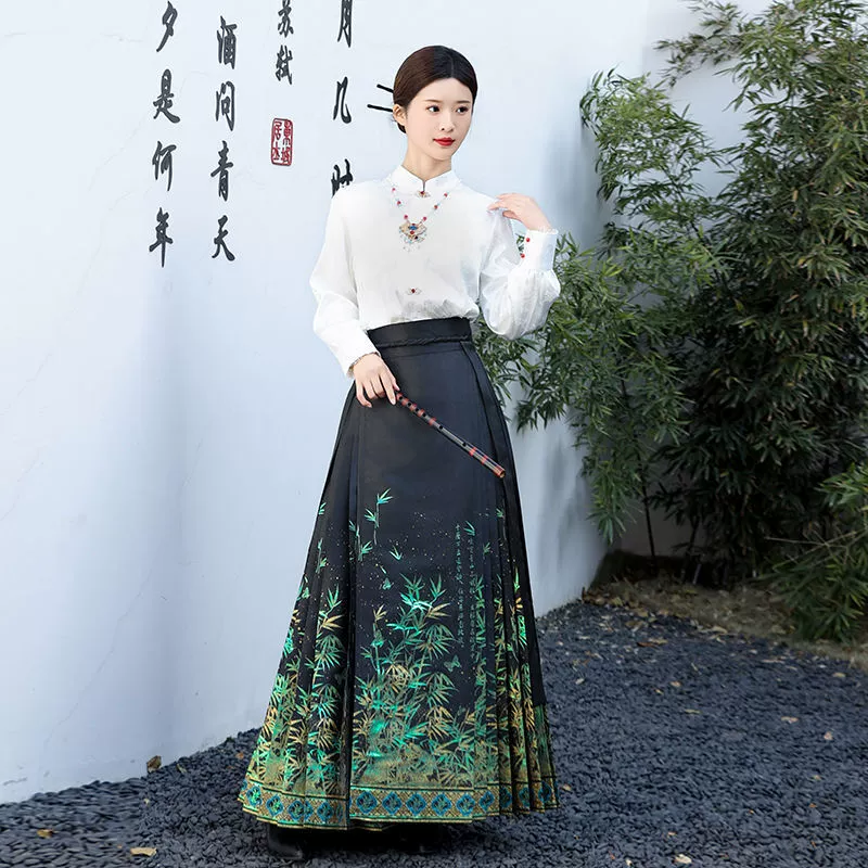 Костюм Ханьфу «Цинчжу» 2024: Новинка, высококачественный комплект в китайском стиле династии Мин, фэнтези, с золотым узором и цветочным принтом, осенний, с юбкой «лошадиная голова»