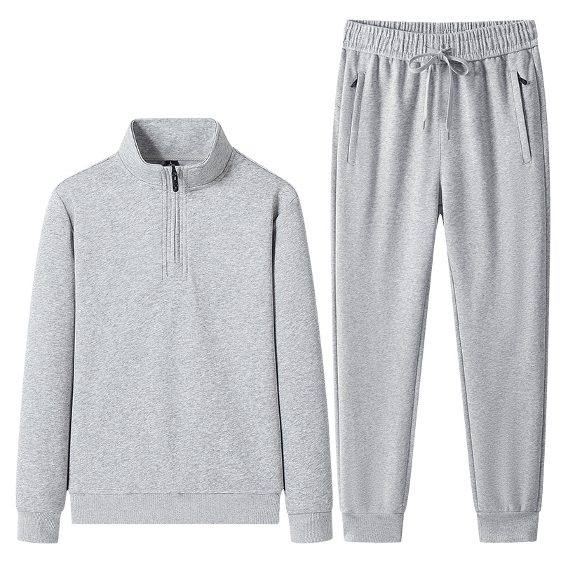 Trajes deportivos de algodón transfronterizos de primavera y otoño para hombres, camisetas de manga larga con medio cremallera, pantalones rectos para hombres, set de dos piezas.