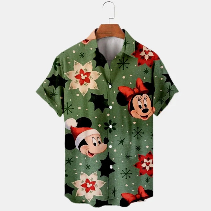 Cross-Border Christmas Cute Anime 3D Printed Men's Lapel Short-Sleeved Shirt Harajuku Style Slim Fit Top Y2K