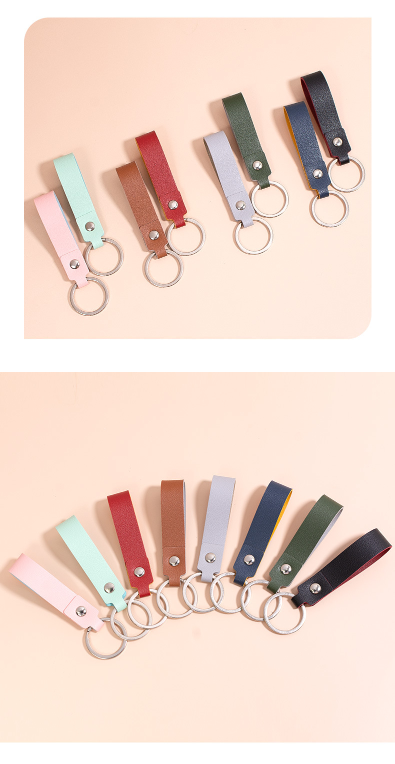 Simple Style Round Solid Color Pu Leather Alloy Unisex Bag Pendant Keychain 1 Piece display picture 2