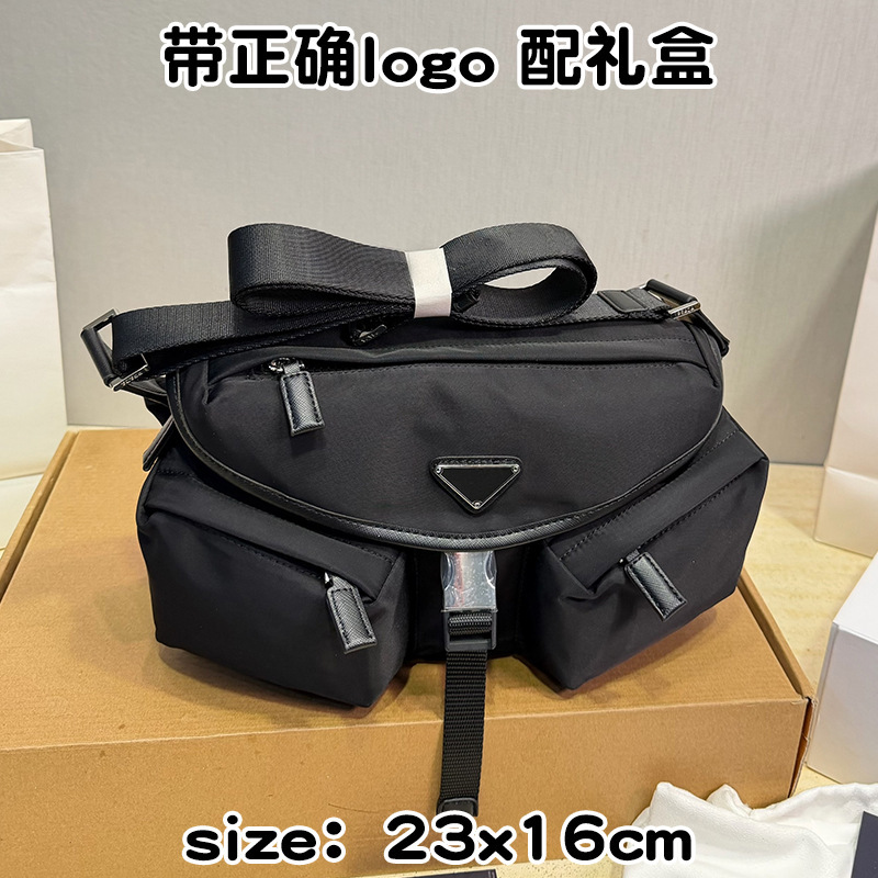 P Rada 2026 Spring New Black Multi-Pocket Triangle Logo Shoulder Crossbody Messenger Bag Chest Bag Waist Bag P Rada 2026 Spring New Black Multi-Pocket Triangle Logo Shoulder Crossbody Messenger Bag Chest Bag Waist Bag