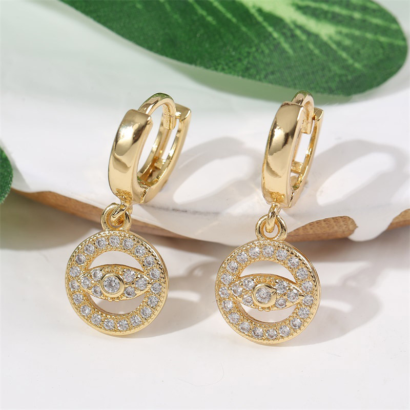 European And American Exquisite Trendy Copper Inlaid Zirconium Eye Earrings Female Korean Cute Internet Celebrity Real Gold Electroplated Age-reducing Earrings display picture 3