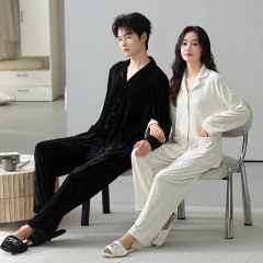 金丝绒情侣睡衣女2025新款秋冬季长袖加绒保暖薄绒家居服男士套装