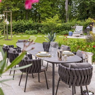 Nordic Style Outdoor Rope Table and Chair Villa Courtyard Garden Outdoor Rattan Chair Terrace Waterproof Rock Slab Marble Dining Table and Chair
