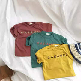 25春夏季儿童T恤韩版男童短袖a类印字母百搭宽松圆领女童上衣现货