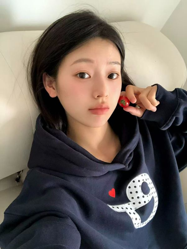 学院风连帽卫衣女秋季穿搭波点字母印花长袖宽松休闲藏青色上衣潮|undefined
