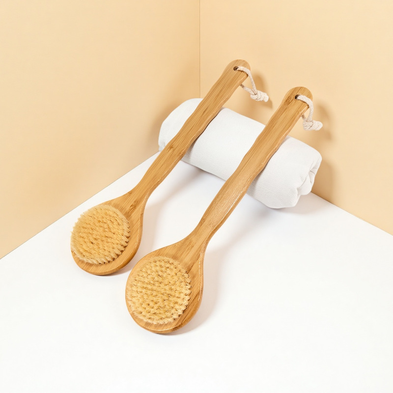 Cepillo de baño de mango largo para espalda, cepillo de masaje ultrasuave de cerdas suaves, cepillo de baño con cerdas de cerdo, herramienta de limpieza.