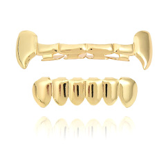 18k gold-plated Hippop hip-hop dental guard with 7-word diamonds, stylish and personalized, perfect for Halloween vampire cosplay, glossy fang dental guard