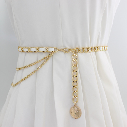 Spring and summer style PU wear metal waist chain women's dress decorative sweater waist chain drop shipping