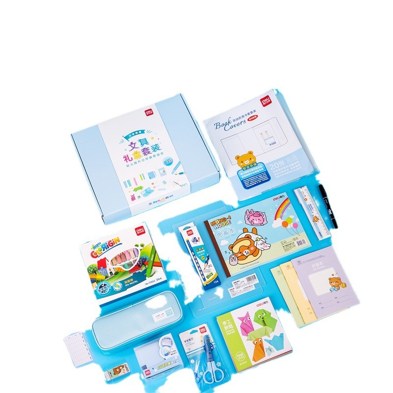 Deli 68903 estudiante papelería caja de regalo traje Escuela Primaria niños escuela suministros lápiz sacapuntas borrador
