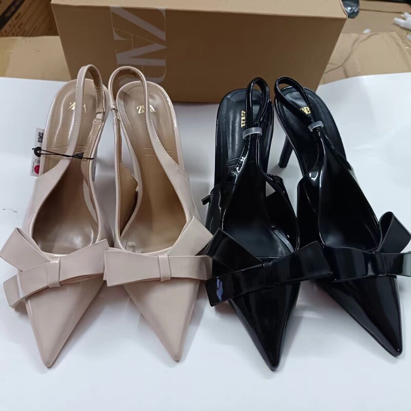 Za High Heels 2024 Spring and Summer New Fashion Versatile Women's Shoes Daily Casual Bow Pointed Toe French Shoes for Women