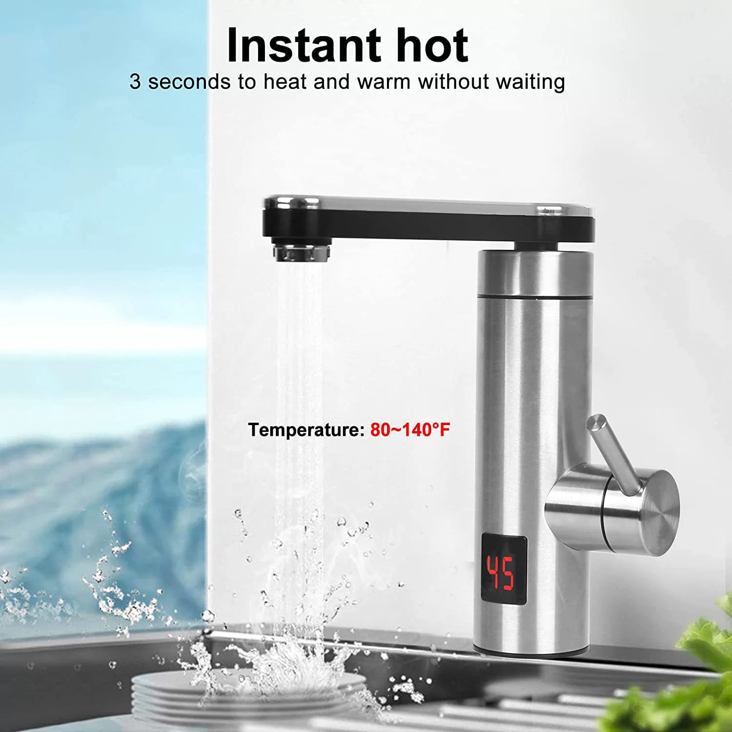 Мгновенный горячий кухонный кран из нержавеющей стали для ванной комнаты цифровой Быстрый нагревательный кран