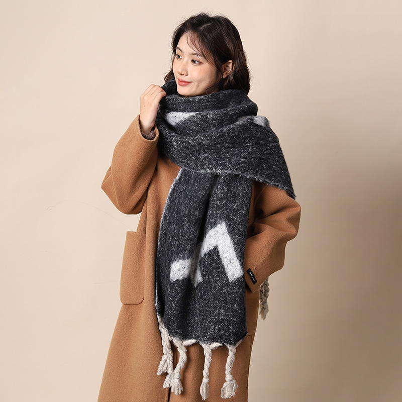 New Korean Women's Winter Grey Haircoat Thick Warm and Cold proof Couple's Shawl High End Scarf_voghion.com