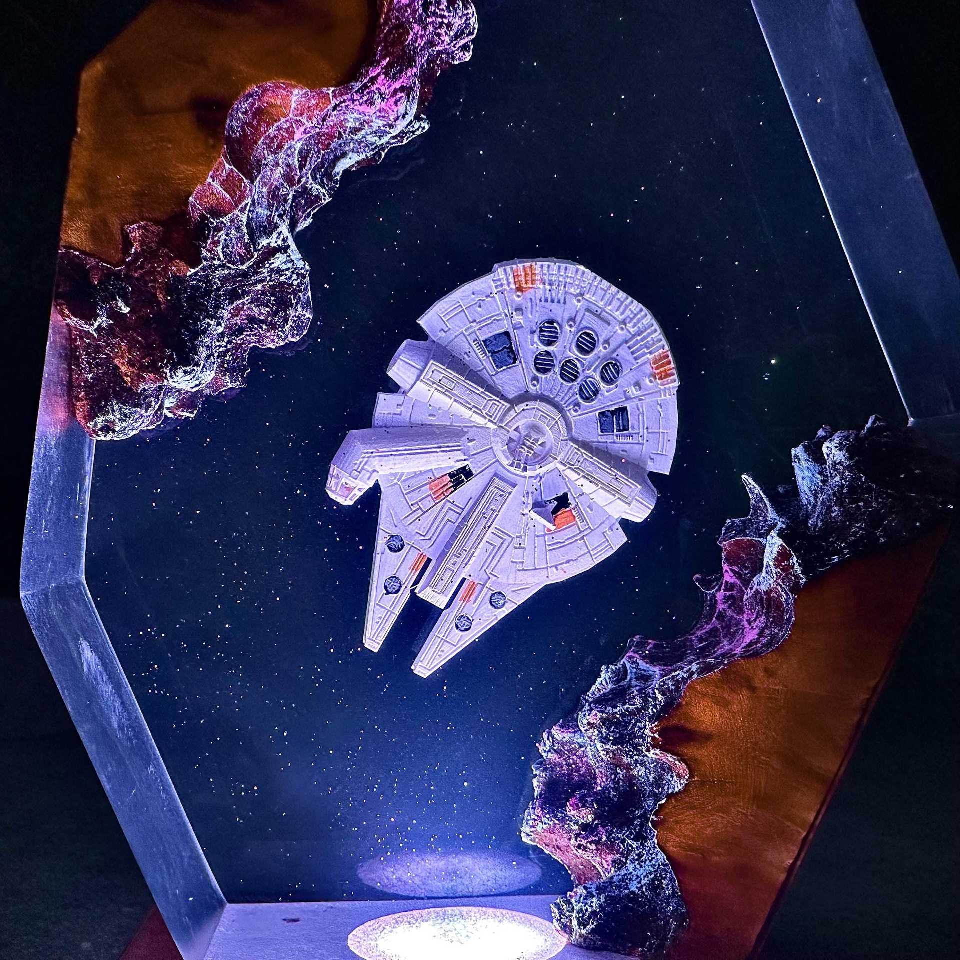Nave espacial resina epoxi lámpara galaxia resina espacial arte lámpara de noche hecha a mano regalos de Navidad
