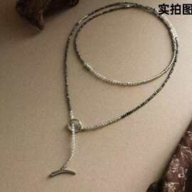 简约松石串珠长项链复古时尚百搭配饰女轻奢小众高级感叠戴毛衣链
