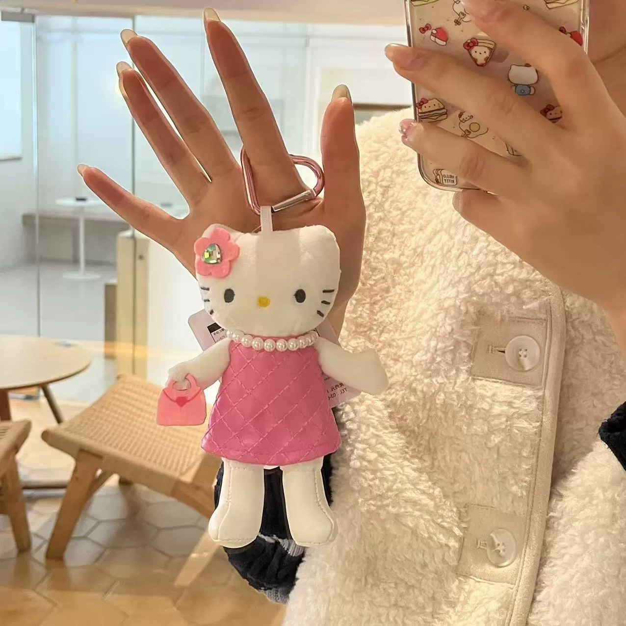 Плюшевый брелок с котенком Kitty, стили платья леопард или купальника, длинный помпон хвоста, 0.04 кг