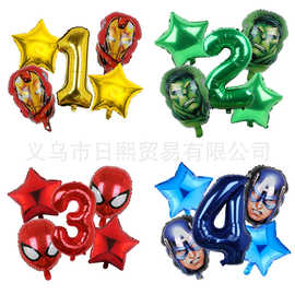 漫威超级英雄数字组合套装 蜘蛛侠绿巨人生日派对装饰铝膜气球