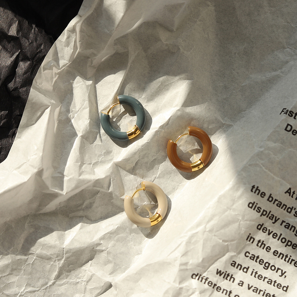 Fashion Round Titanium Steel Hoop Earrings 1 Pair