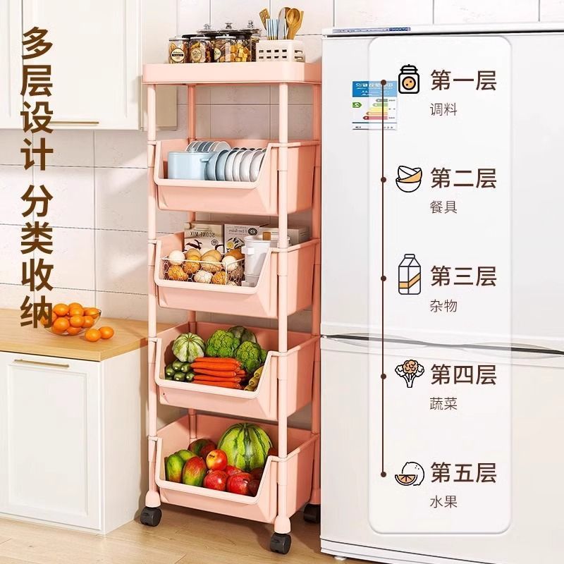 小推车置物架客厅收纳书架移动厨房果蔬菜篮架家用零食落地多层厂|undefined
