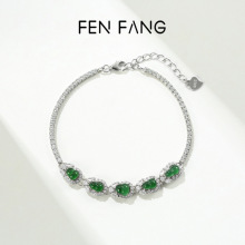 S925纯银正品翡翠手链女高级感单圈镶嵌玉石手环小众轻奢精致手饰