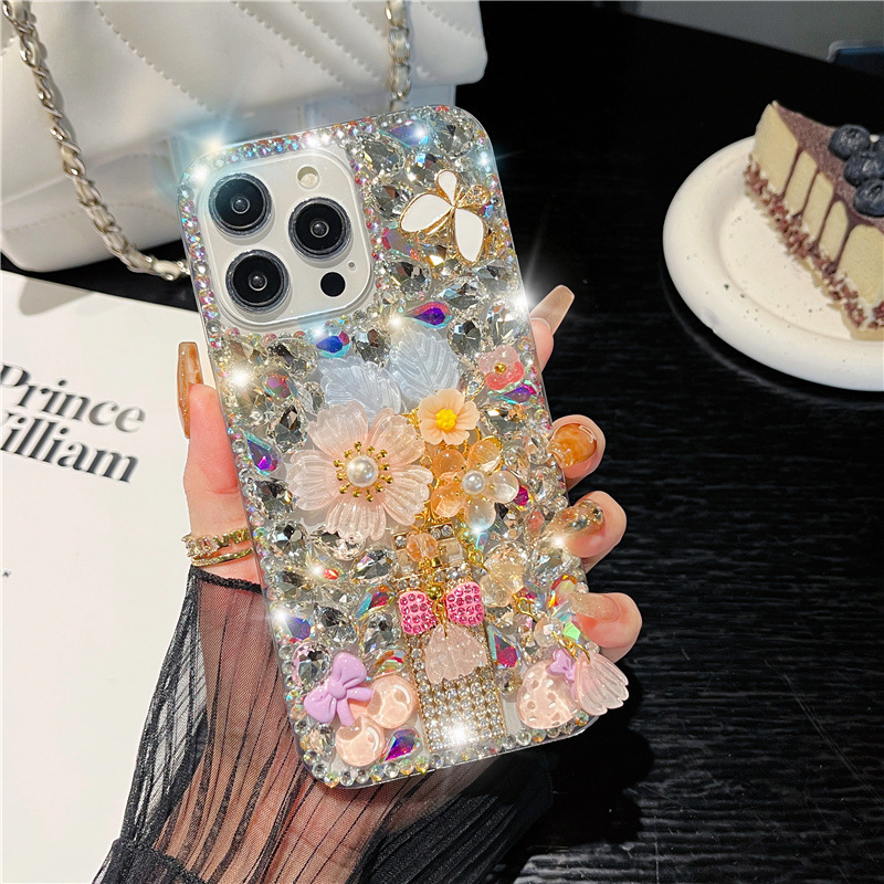 Luxurious Diamond-Encrusted Flower Case Suitable for Apple 17Promax Mobile Phone Case Iphone16 Rhinestone Butterfly 15 Protective Case 14 Luxurious Diamond-Encrusted Flower Case Suitable for Apple 17Promax Mobile Phone Case Iphone16 Rhinestone Butterfly 15 Protective Case 14