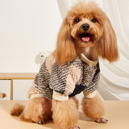 Small dog and cute cat plush sweatshirt manufacturer wholesale trendy cross-border supply grid pet clothing