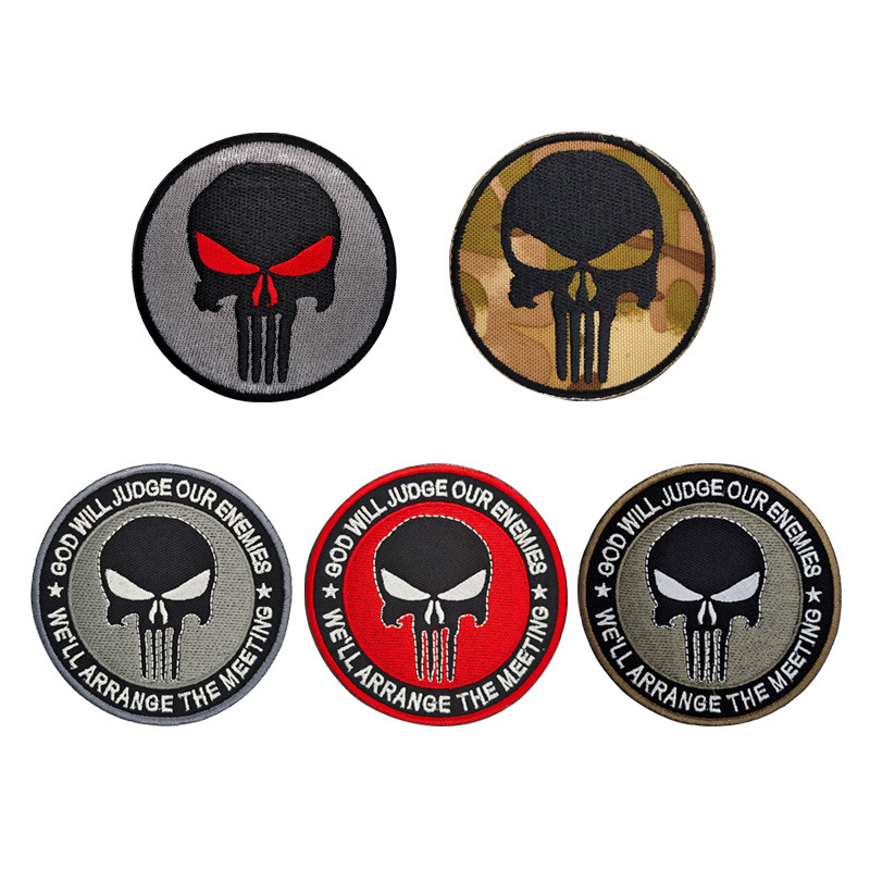 跨境热销惩罚者骷髅头刺绣魔术贴章头骨布贴战术士气背包装饰补丁
