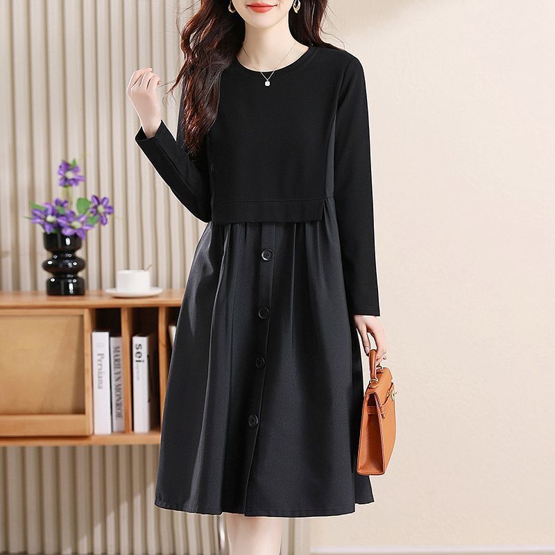 Plus-Size Women's Patchwork Dress, Faux Two-Piece, New Spring Style, Elegant Casual Loose Fit, Slimming Maternity Dress